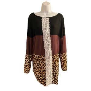 NWOT Black, Brown and Leopard Tunic, Size XL